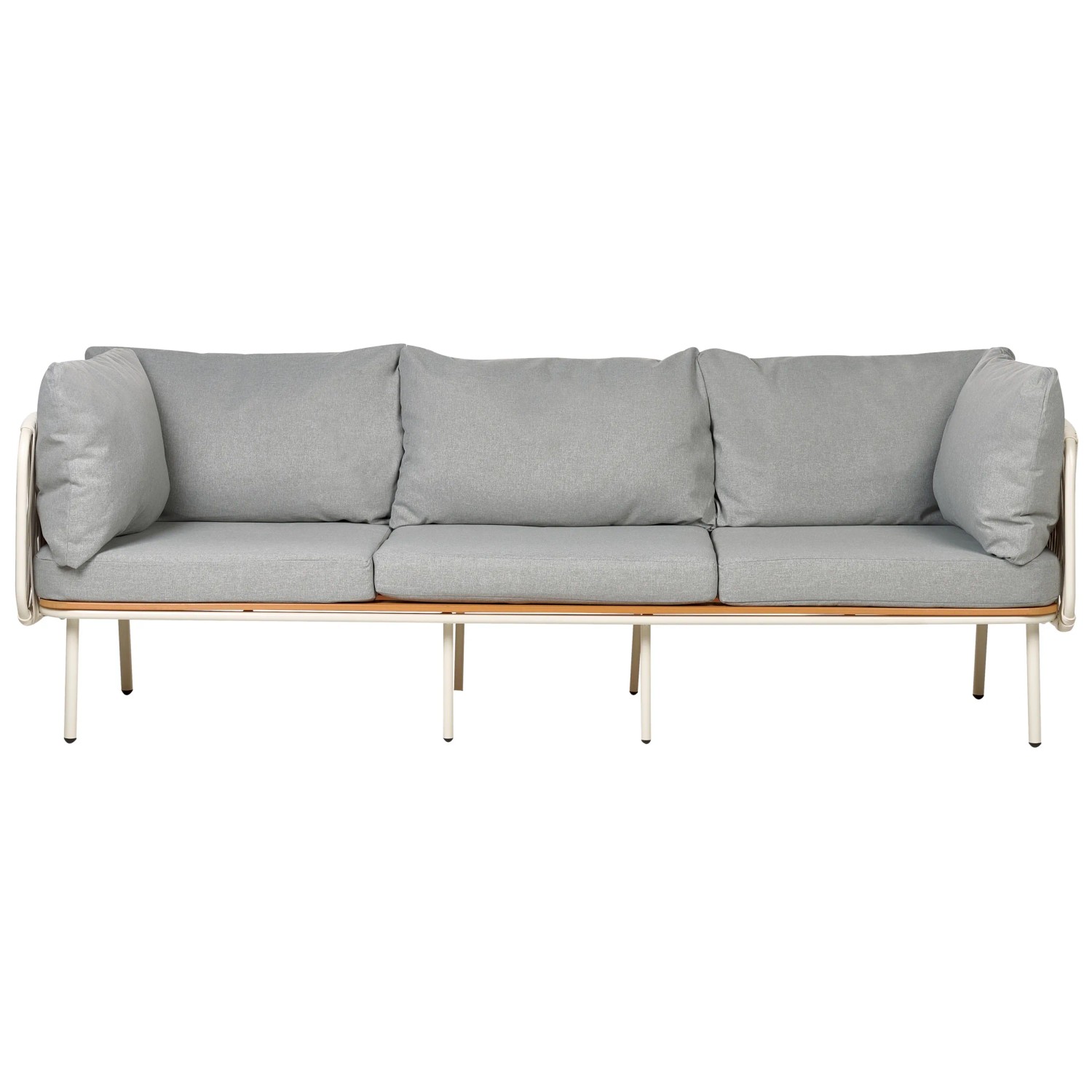 Beliani Gartensofa Grau Weiss Heller Holzfarbton 60x225x85