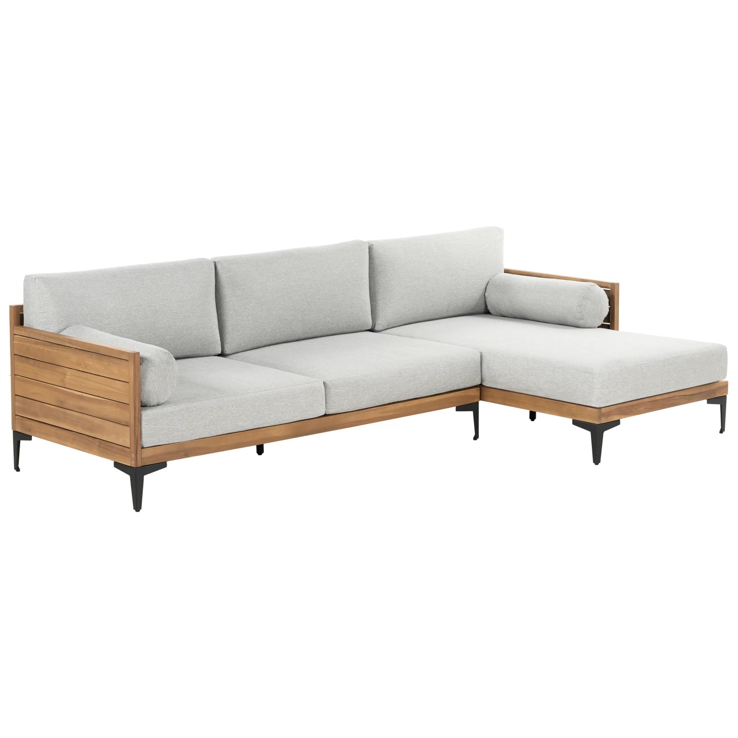 Beliani Gartensofa Grau Heller Holzfarbton Schwarz 150x254x77
