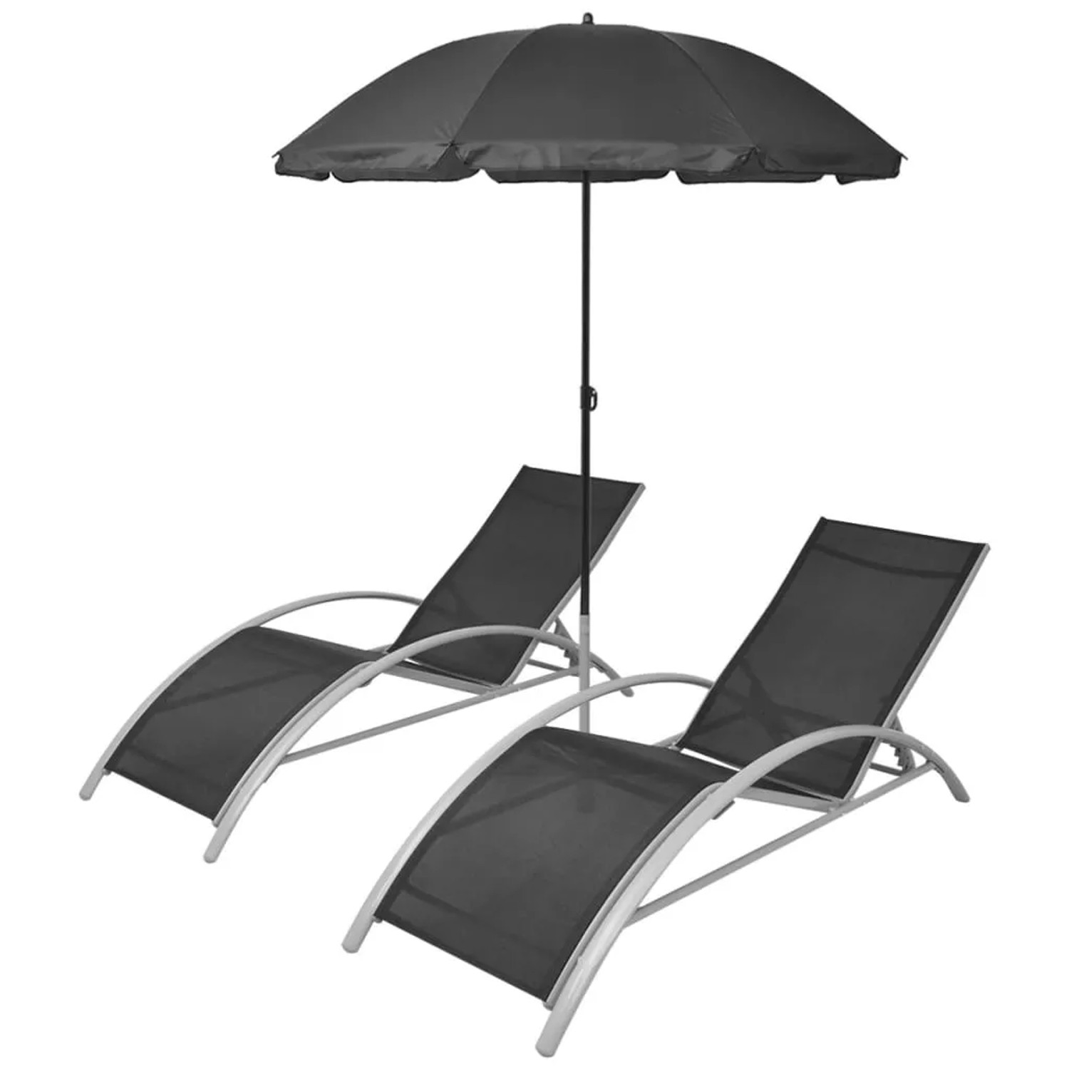 Furnicato Sonnenliegen Mit Schirm Aluminium Schwarz
