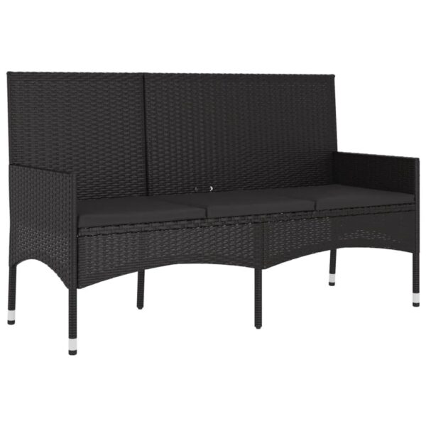 furnicato Gartenbank 3-Sitzer mit Kissen Schwarz Poly Rattan