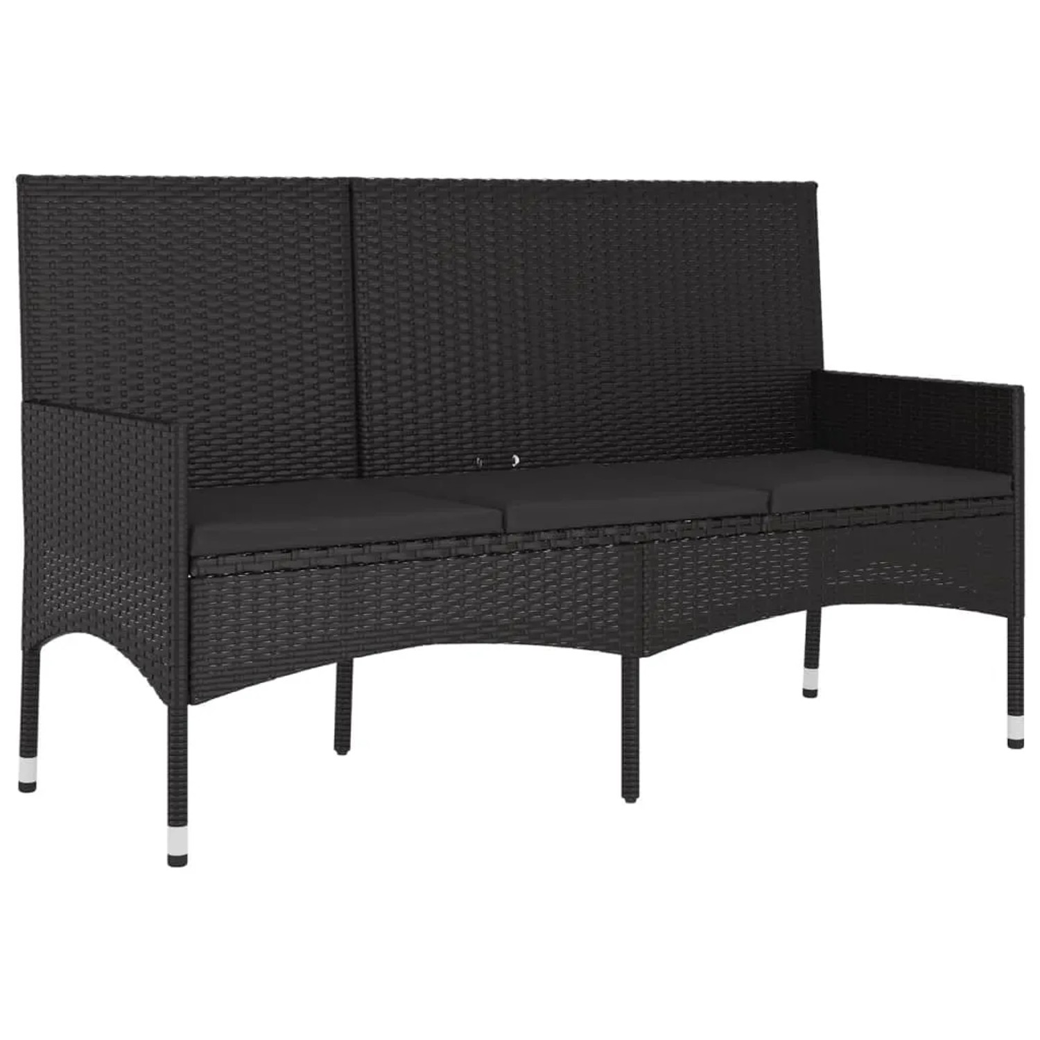 furnicato Gartenbank 3-Sitzer mit Kissen Schwarz Poly Rattan