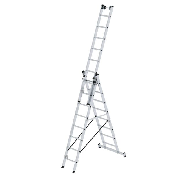 PROREGAL Sprossen-Mehrzweckleiter 3-Teilig mit Traverse und Wandlaufrollen 3 x 8 Sprossen