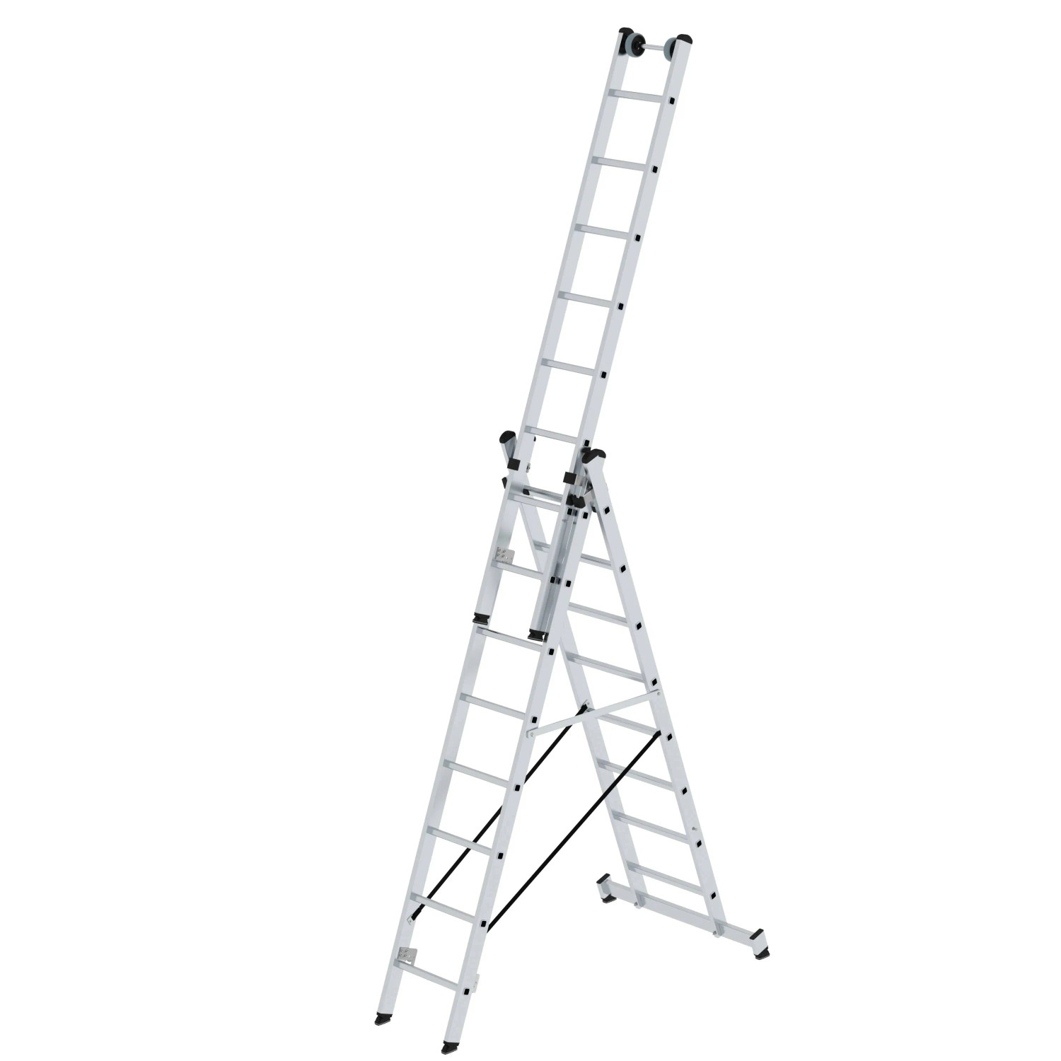PROREGAL Sprossen-Mehrzweckleiter 3-Teilig mit Traverse und Wandlaufrollen 3 x 8 Sprossen