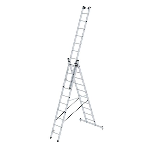 PROREGAL Sprossen-Mehrzweckleiter 3-Teilig mit Traverse und Wandlaufrollen 3 x 10 Sprossen