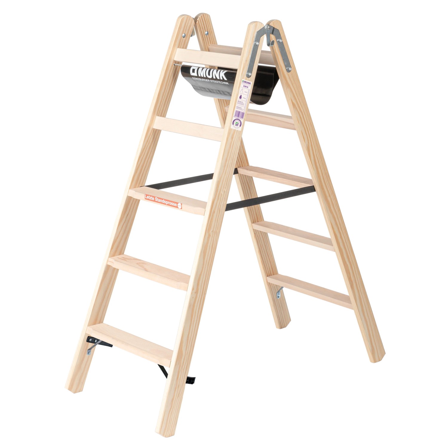 PROREGAL Stufen-Stehleiter Holz Beidseitig Begehbar 2 x 5 Stufen