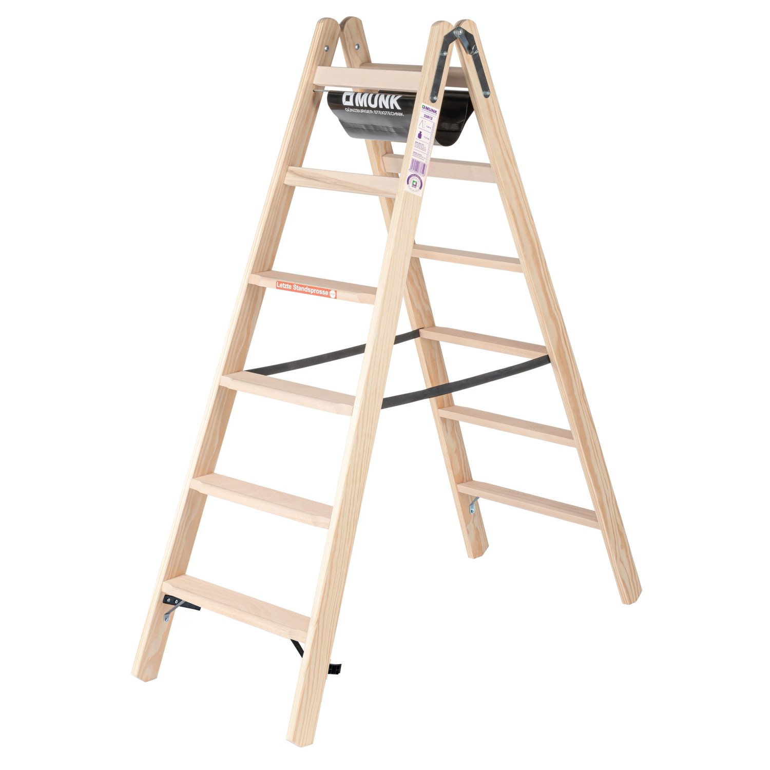 PROREGAL Stufen-Stehleiter Holz Beidseitig Begehbar 2 x 6 Stufen