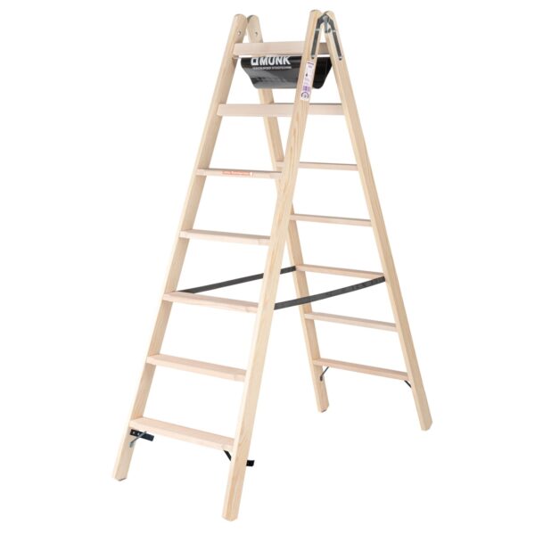 PROREGAL Stufen-Stehleiter Holz Beidseitig Begehbar 2 x 7 Stufen