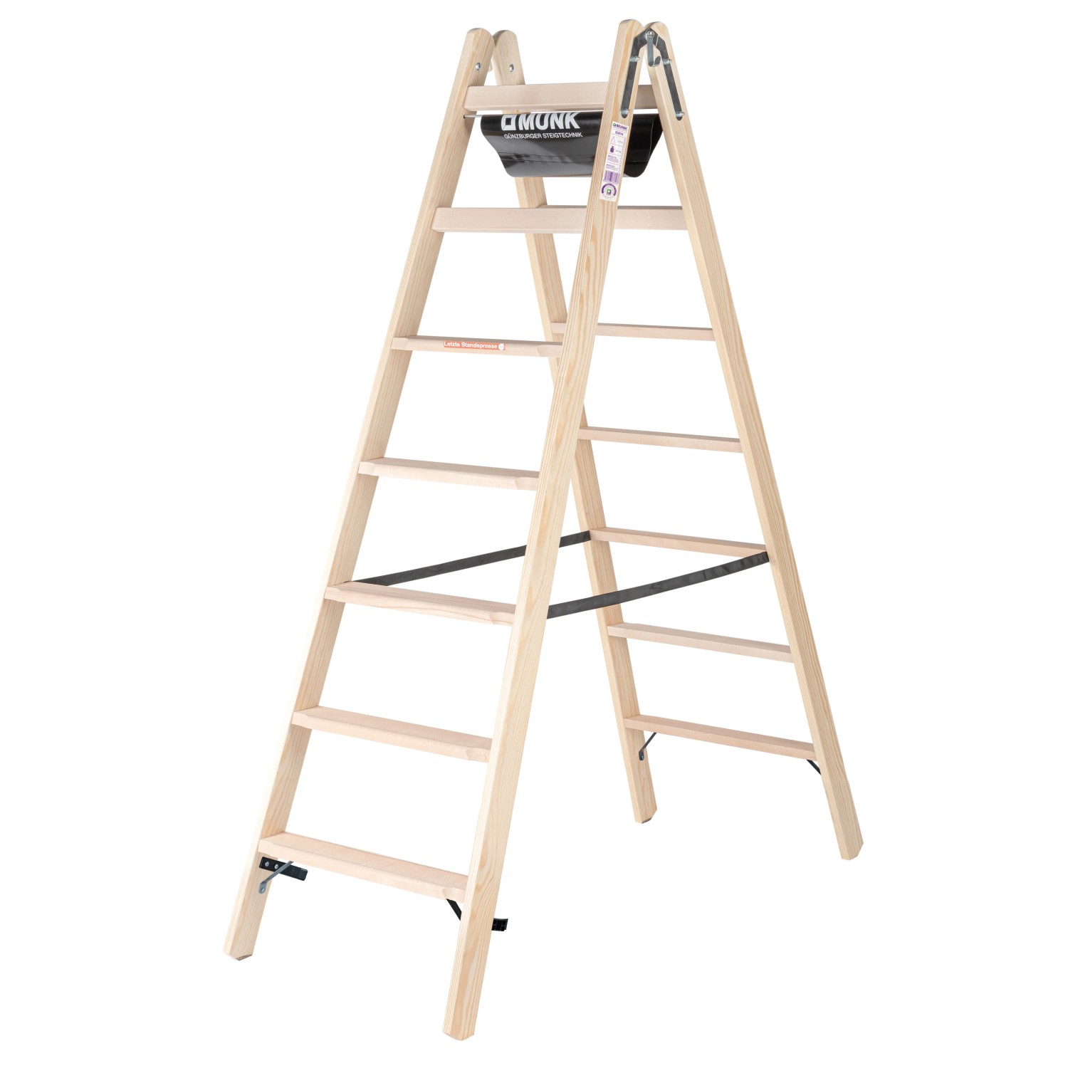 PROREGAL Stufen-Stehleiter Holz Beidseitig Begehbar 2 x 7 Stufen