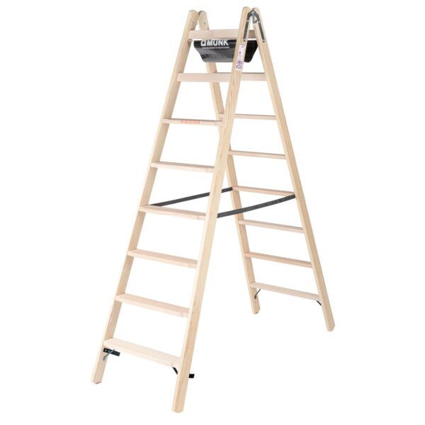 PROREGAL Stufen-Stehleiter Holz Beidseitig Begehbar 2 x 8 Stufen