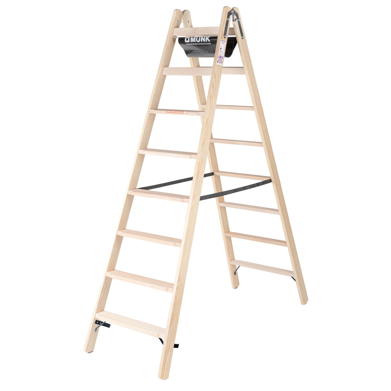 PROREGAL Stufen-Stehleiter Holz Beidseitig Begehbar 2 x 8 Stufen