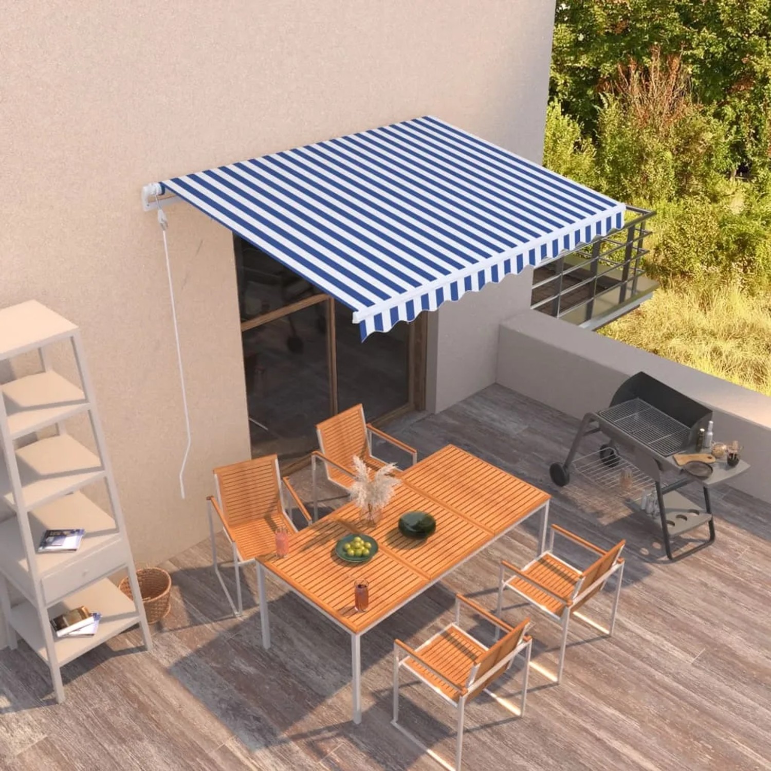 Furnicato Markise Automatisch Einziehbar 300x250 cm Blau Und Weiß