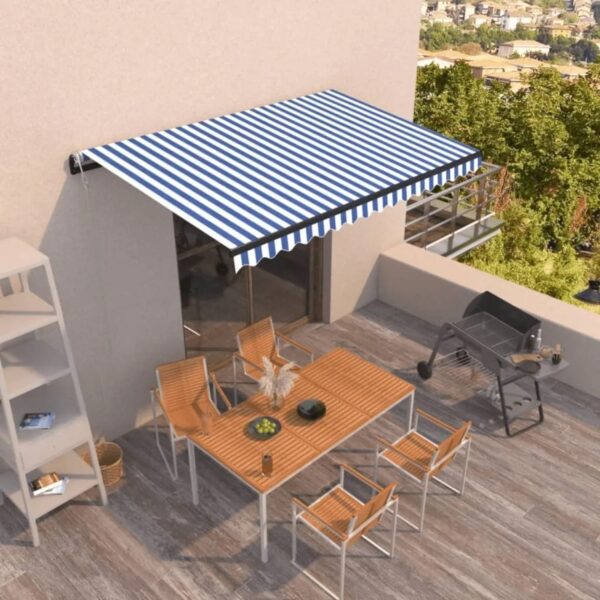 furnicato Markise Automatisch Einziehbar 450x350 cm Blau und Weiß