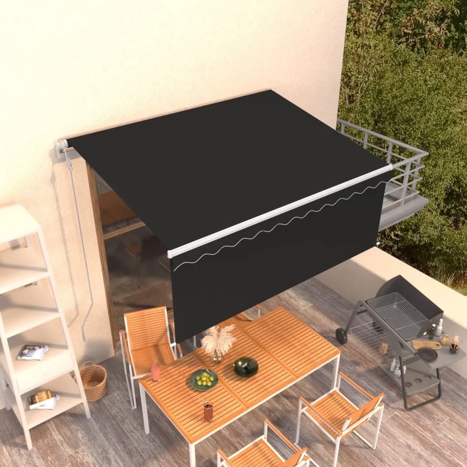 Furnicato Markise Automatisch Einziehbar Mit Volant 3x2 5 M Anthrazit