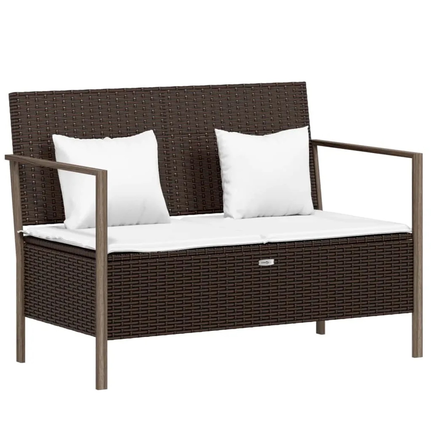 furnicato Gartenbank 2-Sitzer mit Kissen Braun Poly Rattan