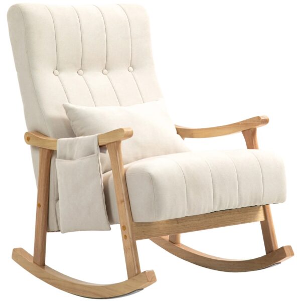 HOMCOM Schaukelstuhl mit Leinenoptik Polyester Beige 65L x 90B x 98H cm