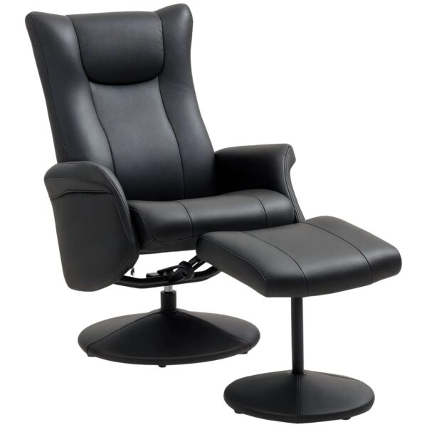 HOMCOM Relaxsessel mit Hocker Kunstleder Schwarz 79L x 70B x 105H cm HOMCOM Relaxsessel mit Hocker Kunstleder Schwarz 79L x 70B x 105H cm