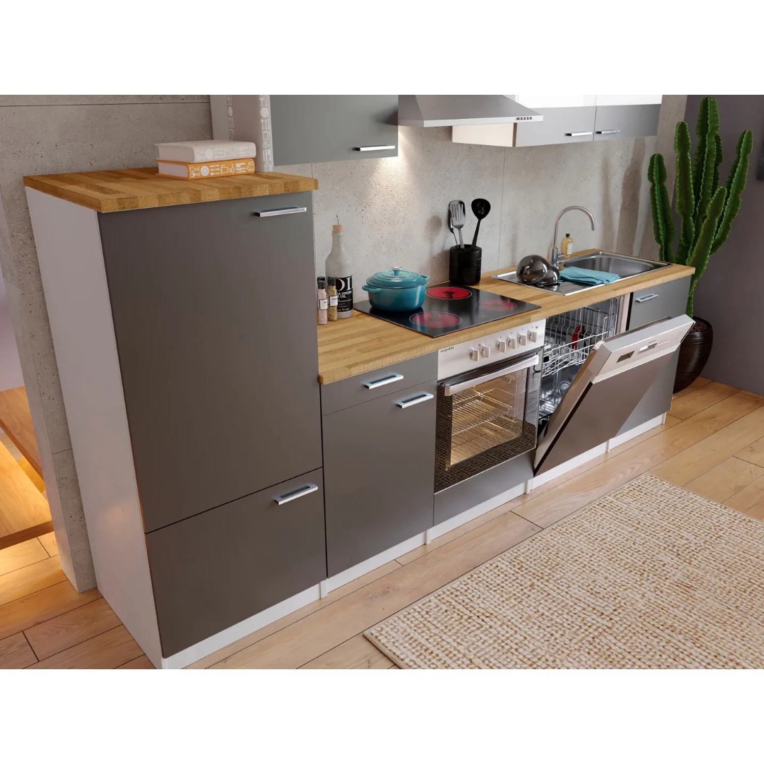 Respekta Economy Küchenzeile KB280WGC 280 cm Grau-Weiß