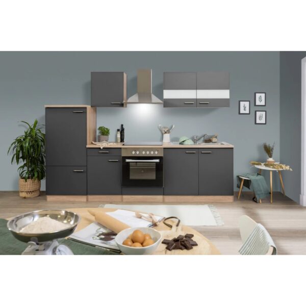 Respekta Küchenzeile KB270ESGC 270 cm Grau-Eiche Sägerau Nachbildung Glänzend Respekta Küchenzeile KB270ESGC 270 cm Grau-Eiche Sägerau Nachbildung Glänzend
