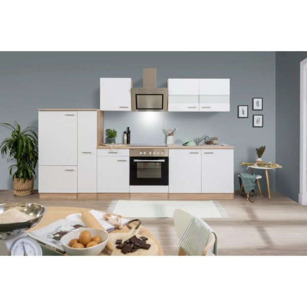 Respekta Economy Küchenzeile KB300ESWSC 300 cm Weiß-Eiche Sägerau