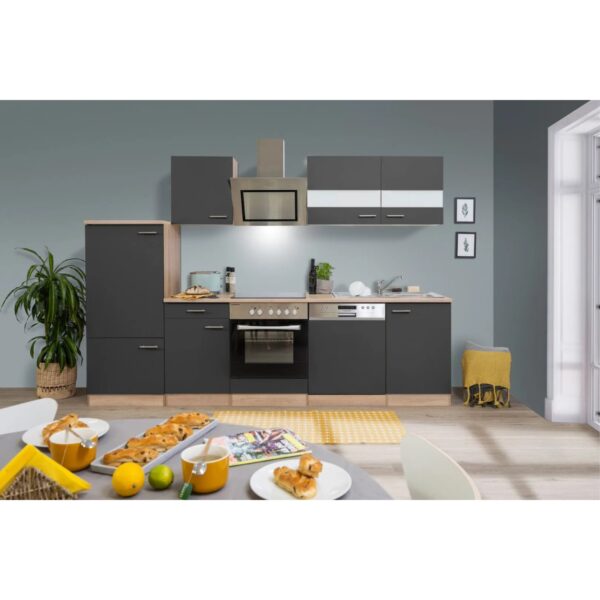 Respekta Economy Küchenzeile KB280ESGSC 280 cm Grau-Eiche Sägerau