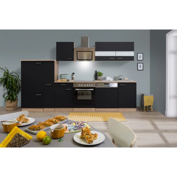 Respekta Economy Küchenzeile KB310ESSSC 310 cm Schwarz-Eiche Sägerau