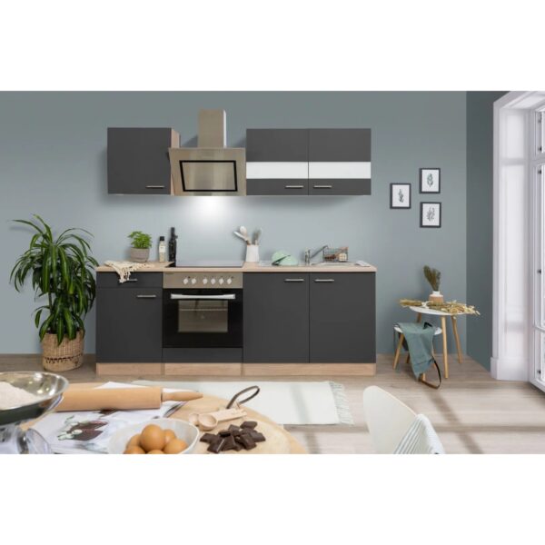 Respekta Economy Küchenzeile KB210ESGSC 210 cm Grau-Eiche Sägerau