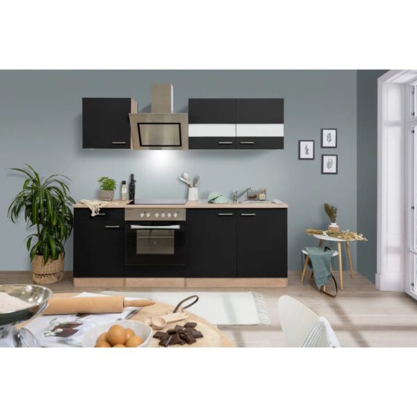 Respekta Economy Küchenzeile KB210ESSSC 210 cm Schwarz-Eiche Sägerau