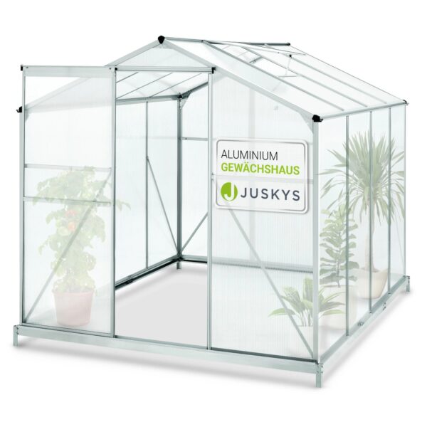 Juskys Aluminium Gewächshaus GH250F1 4,75m² mit 1 Dachfenster inklusive Fundament