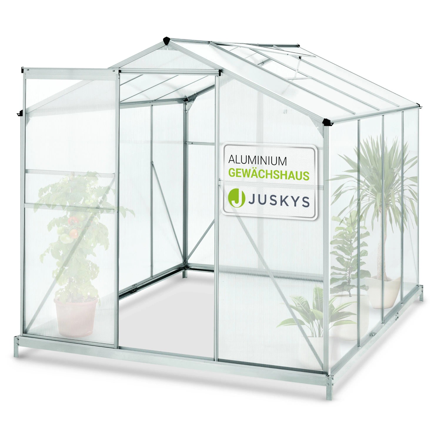 Juskys Aluminium Gewächshaus GH250F1 4,75m² mit 1 Dachfenster inklusive Fundament