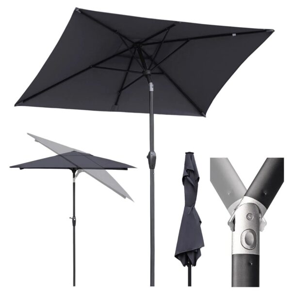 Sekey Aluminum Sonnenschirm mit Kurbel Rechteckig 210 x 140cm Gartenschirm Knickbar Marktschirm Garten Balkon