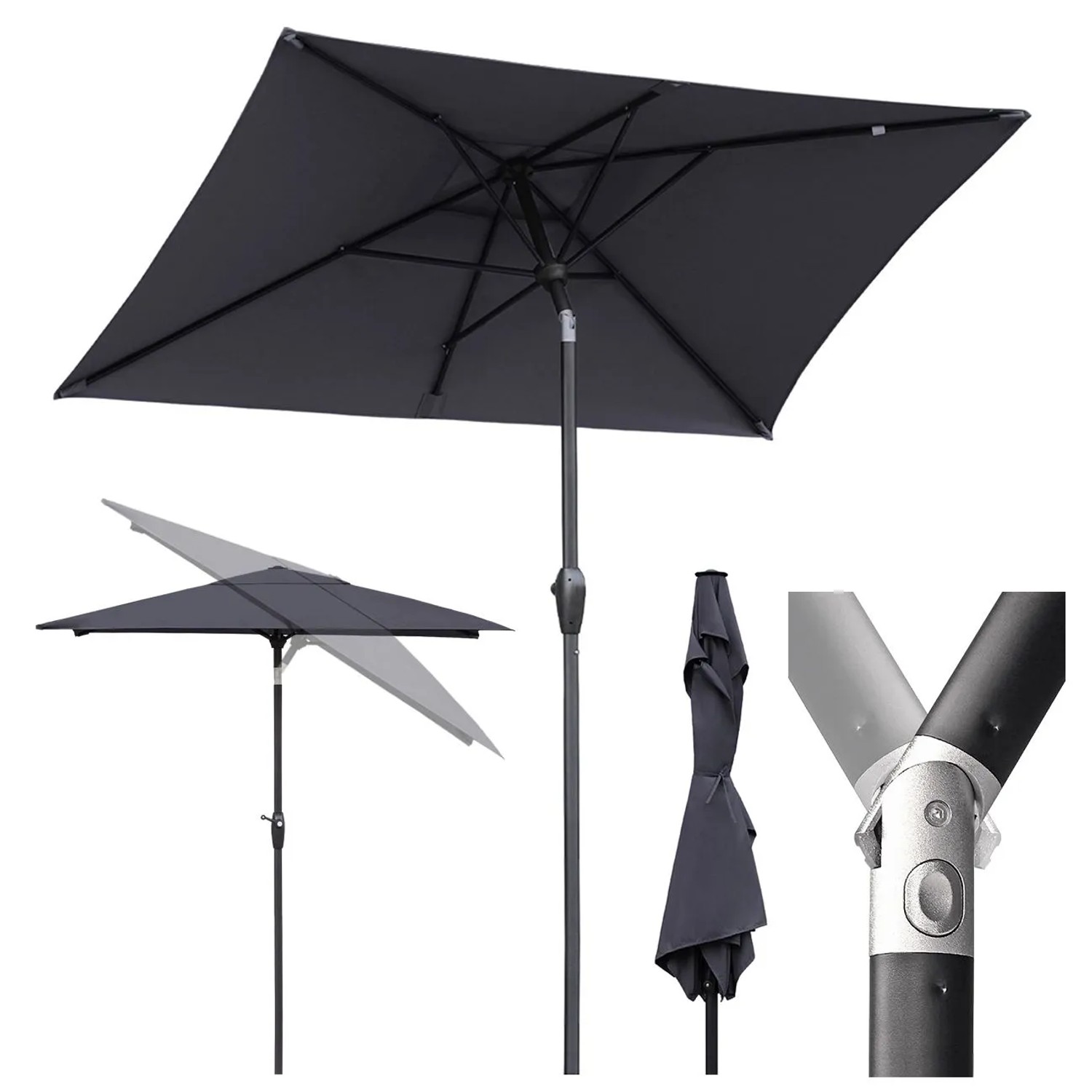Sekey Aluminum Sonnenschirm mit Kurbel Rechteckig 210 x 140cm Gartenschirm Knickbar Marktschirm Garten Balkon