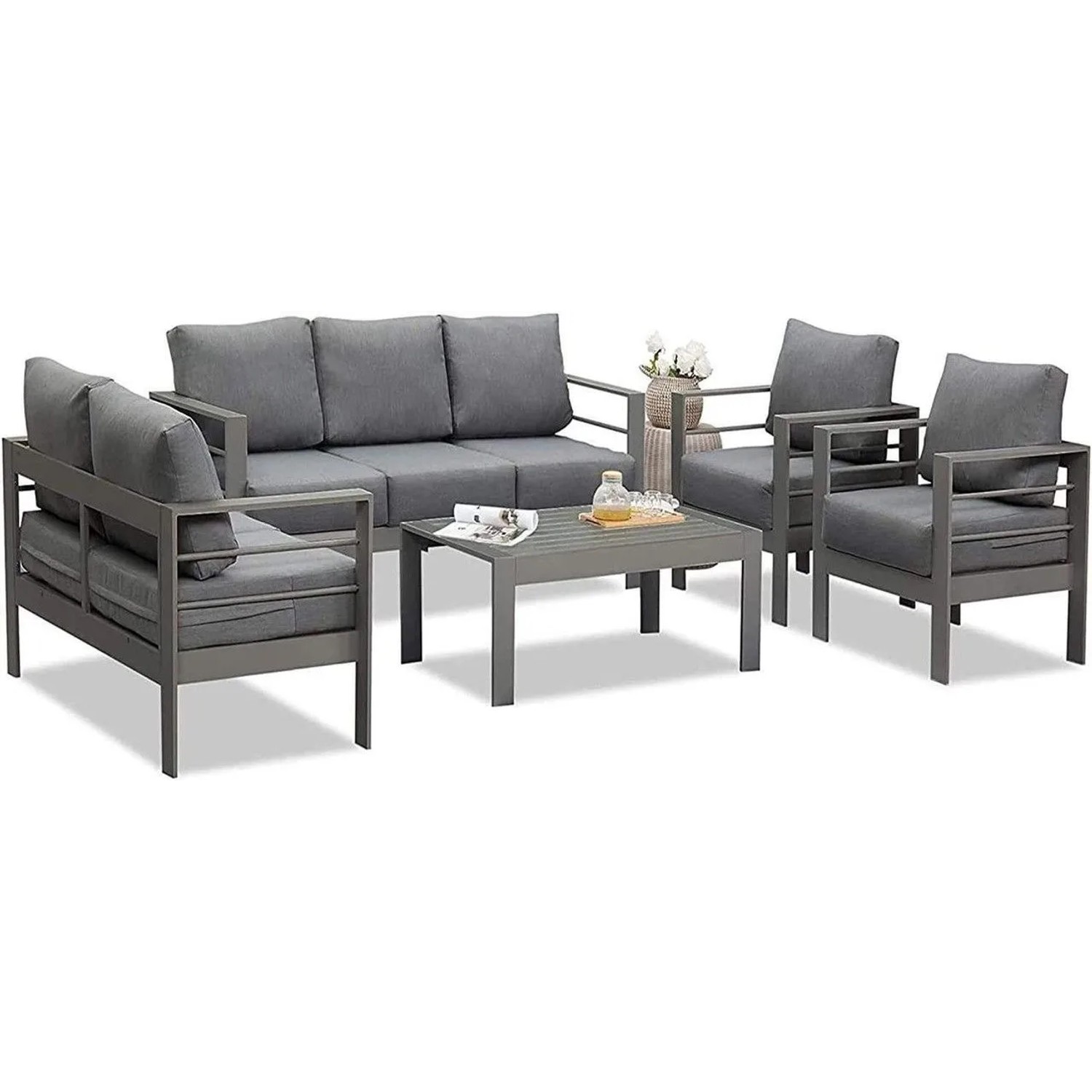 MeXo Gartenmöbel Set aus Aluminium Loungeset für 7 Personen Grau