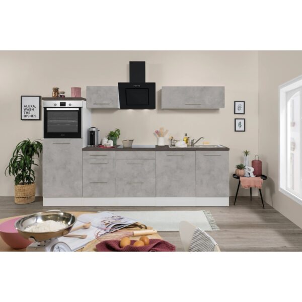 Respekta Premium Küchenzeile Amanda 280 cm Beton-Optik-Weiß