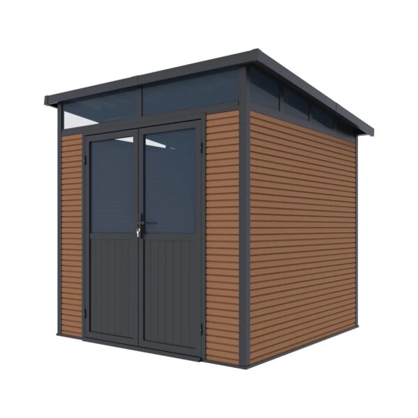 Weide Gartenhaus Aluminium Gerätehaus mit Doppeltür 218x218x226 cm Wetterfest Teak