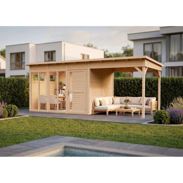 Bertilo Holz-Gartenhaus Pentus3Off.L natural Flachdach Unbehandelt