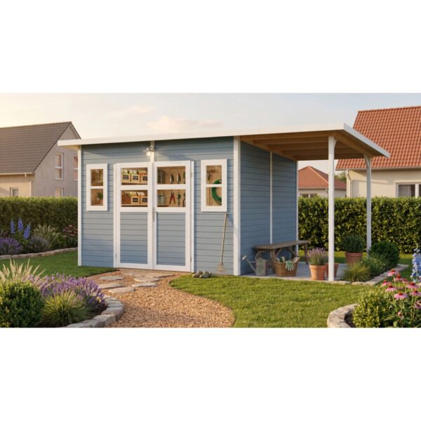 Bertilo Holz-Gartenhaus Felix 4 PLUS XL GREY Flachdach Lasiert 176 cm x 116 cm
