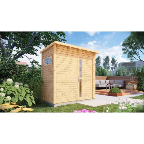Bertilo Holz-Gartenhaus Pentus 1 Flachdach Unbehandelt 234 cm x 115 cm 2,55 m² Bertilo Holz-Gartenhaus Pentus 1 Flachdach Unbehandelt 234 cm x 115 cm 2,55 m²