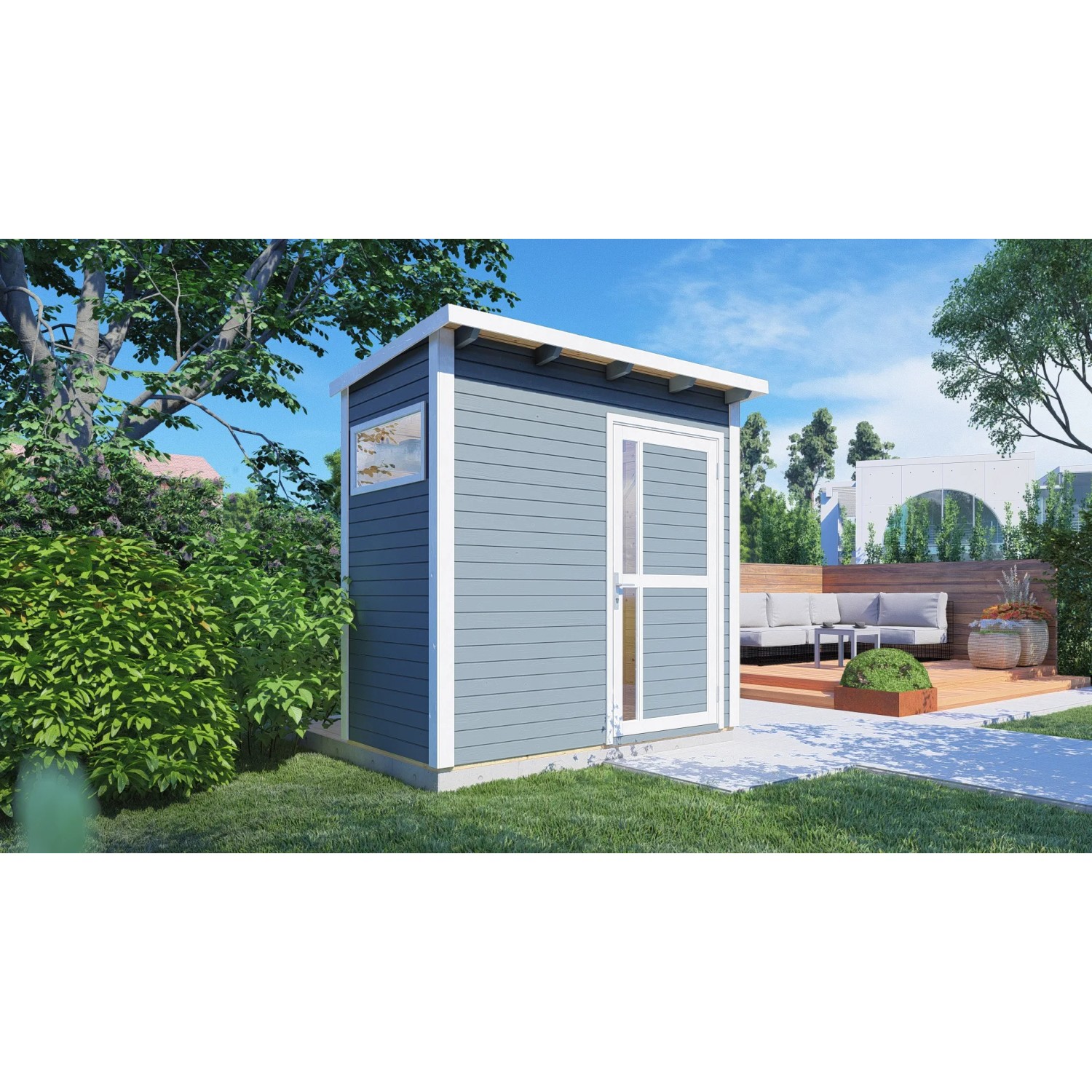 Bertilo Holz-Gartenhaus Pentus 1 Flachdach Grau Lasiert 234 cm x 115 cm 2,55 m²