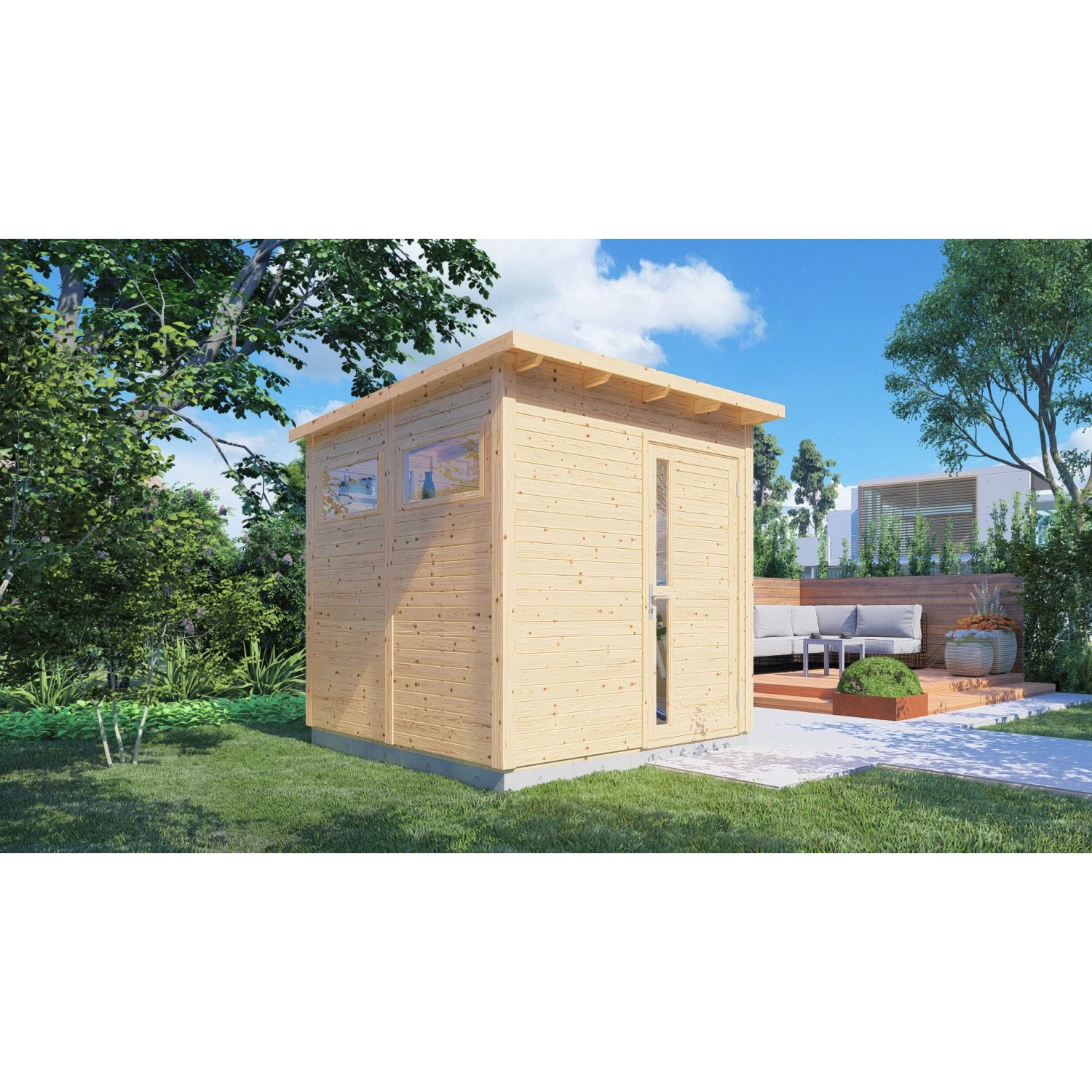 Bertilo Holz-Gartenhaus Pentus 2 Flachdach Unbehandelt 226 cm x 234 cm 5,1 m²