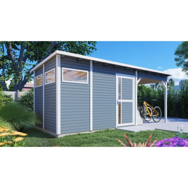 Bertilo Holz-Gartenhaus Pentus 3 Lounge Flachdach Lasiert 558 cm x 234 cm