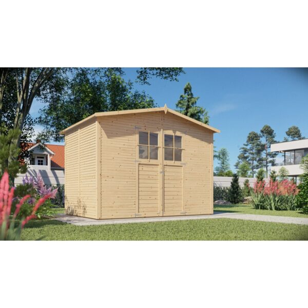 Bertilo Holz-Gartenhaus Plexi Apex 4 Satteldach Unbehandelt 306 cm x 202 cm