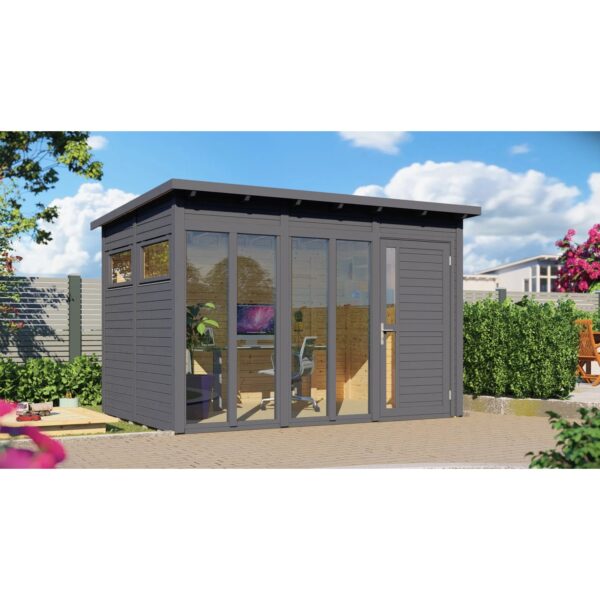 Bertilo Holz-Gartenhaus Pentus 3 Office Flachdach Lasiert 337 cm x 234 cm