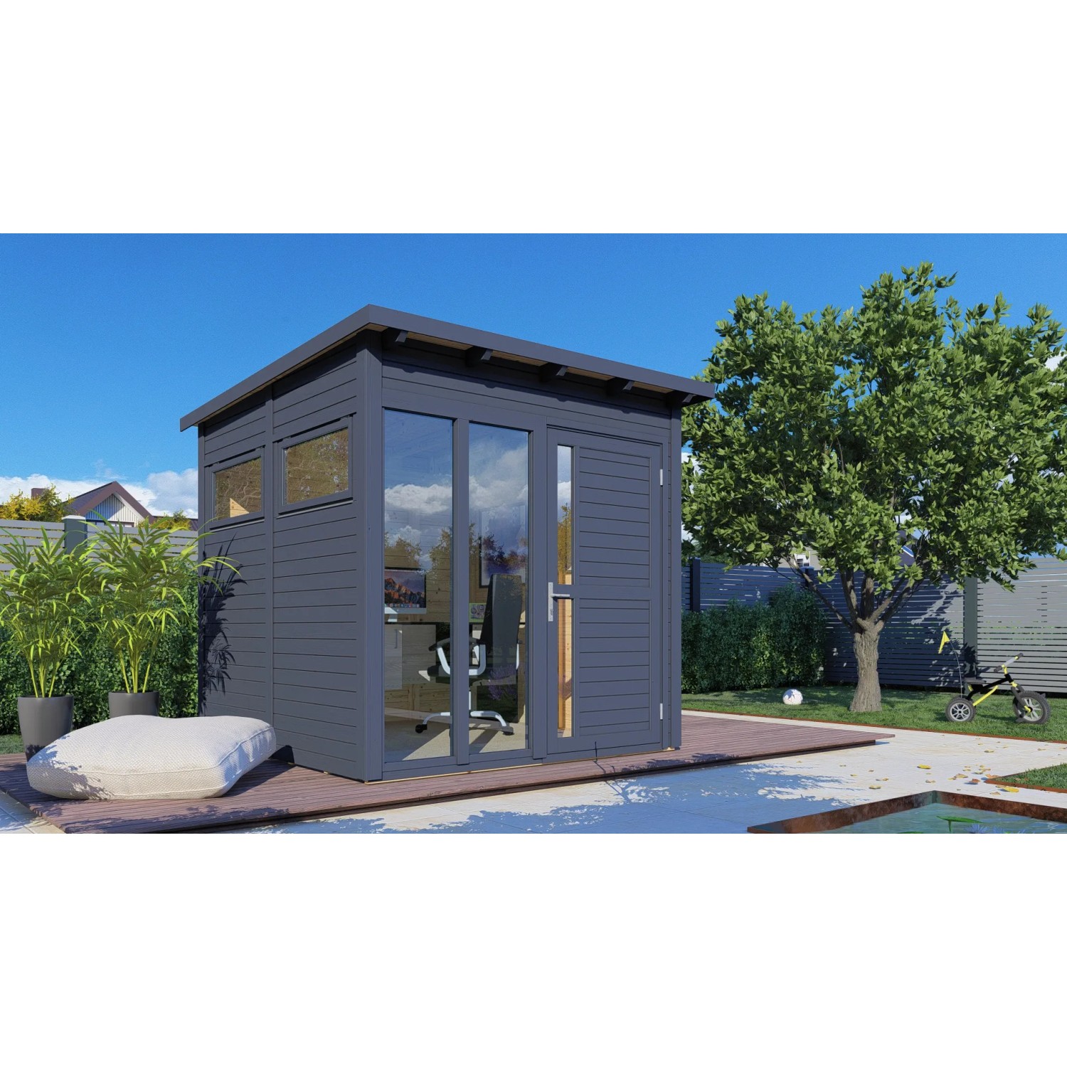 Bertilo Holz-Gartenhaus Pentus 2 Office Flachdach Lasiert 226 cm x 234 cm