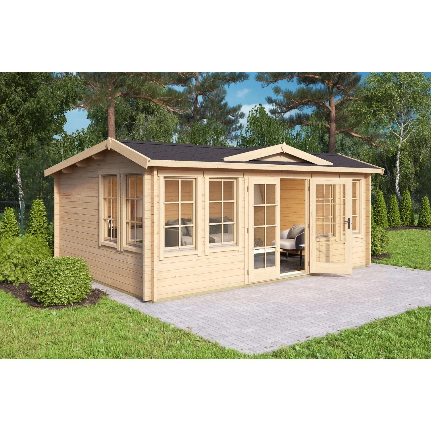 Lasita Holz-Gartenhaus Balmoral 44 Satteldach Unbehandelt 530 cm x 380 cm