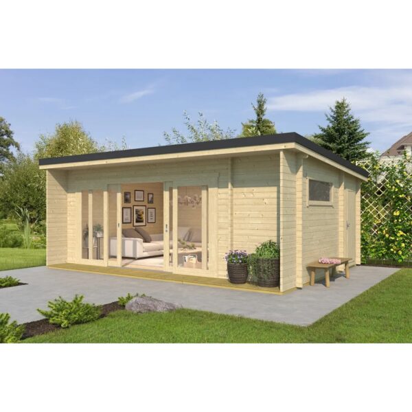 Lasita Holz-Gartenhaus Java Pultdach Braun-Beige Unbehandelt 608 cm x 390 cm