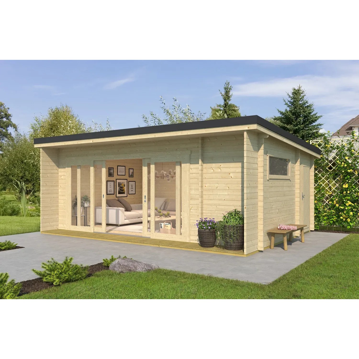 Lasita Holz-Gartenhaus Java Pultdach Braun-Beige Unbehandelt 608 cm x 390 cm
