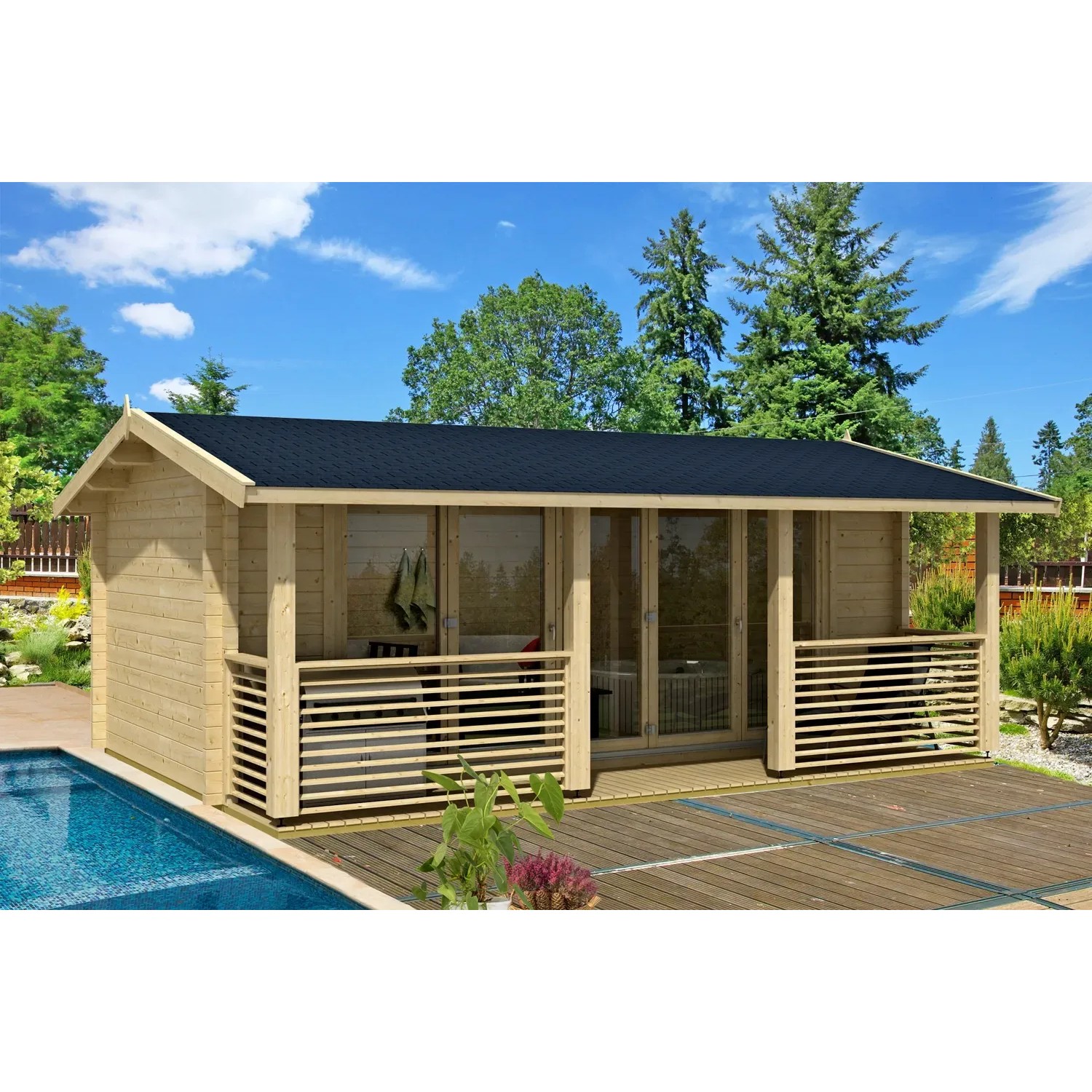 Lasita Holz-Gartenhaus Lyndhurst Satteldach Unbehandelt 550 cm x 300 cm