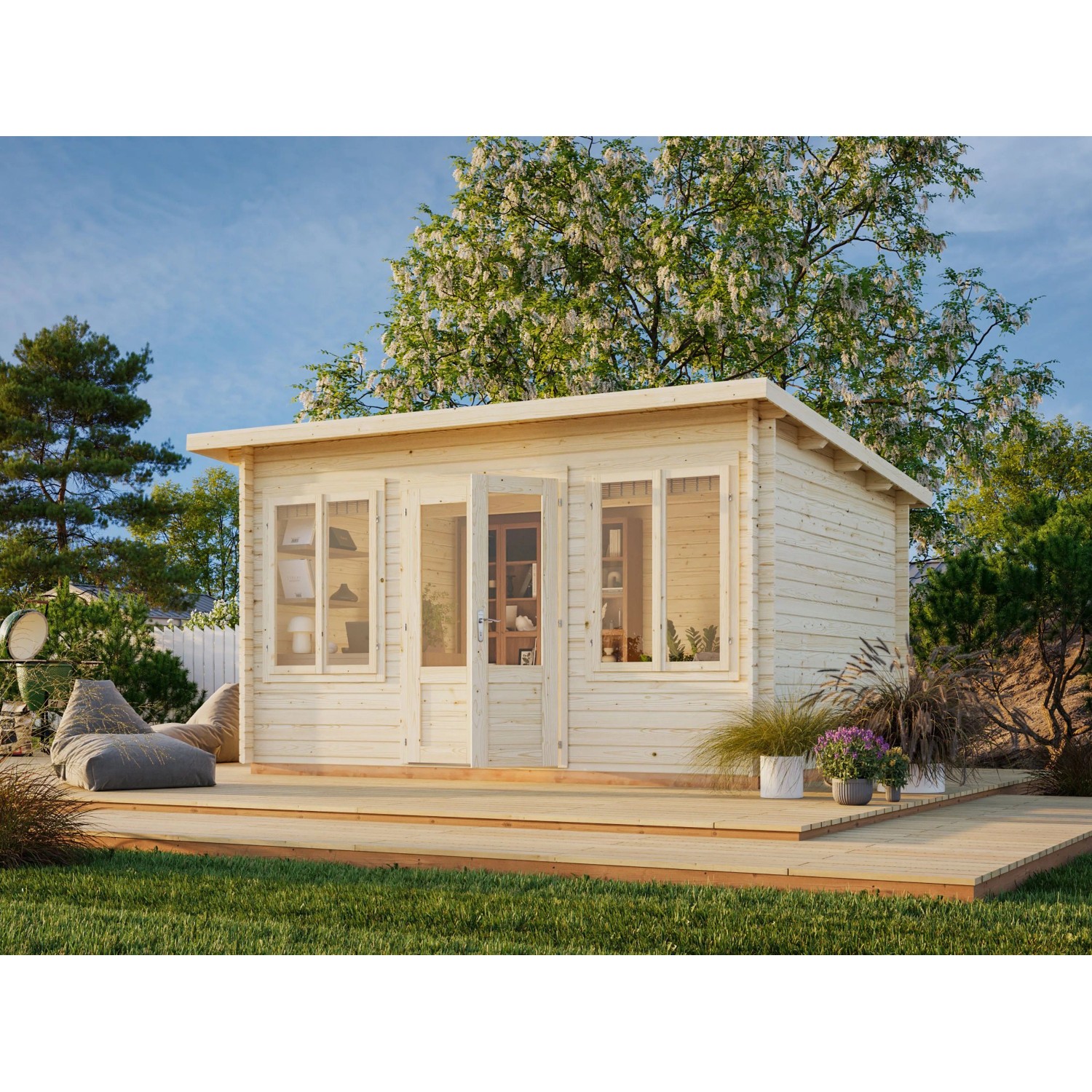 Palmako Lisa Holz-Gartenhaus Natur Pultdach Unbehandelt 400 cm x 300 cm