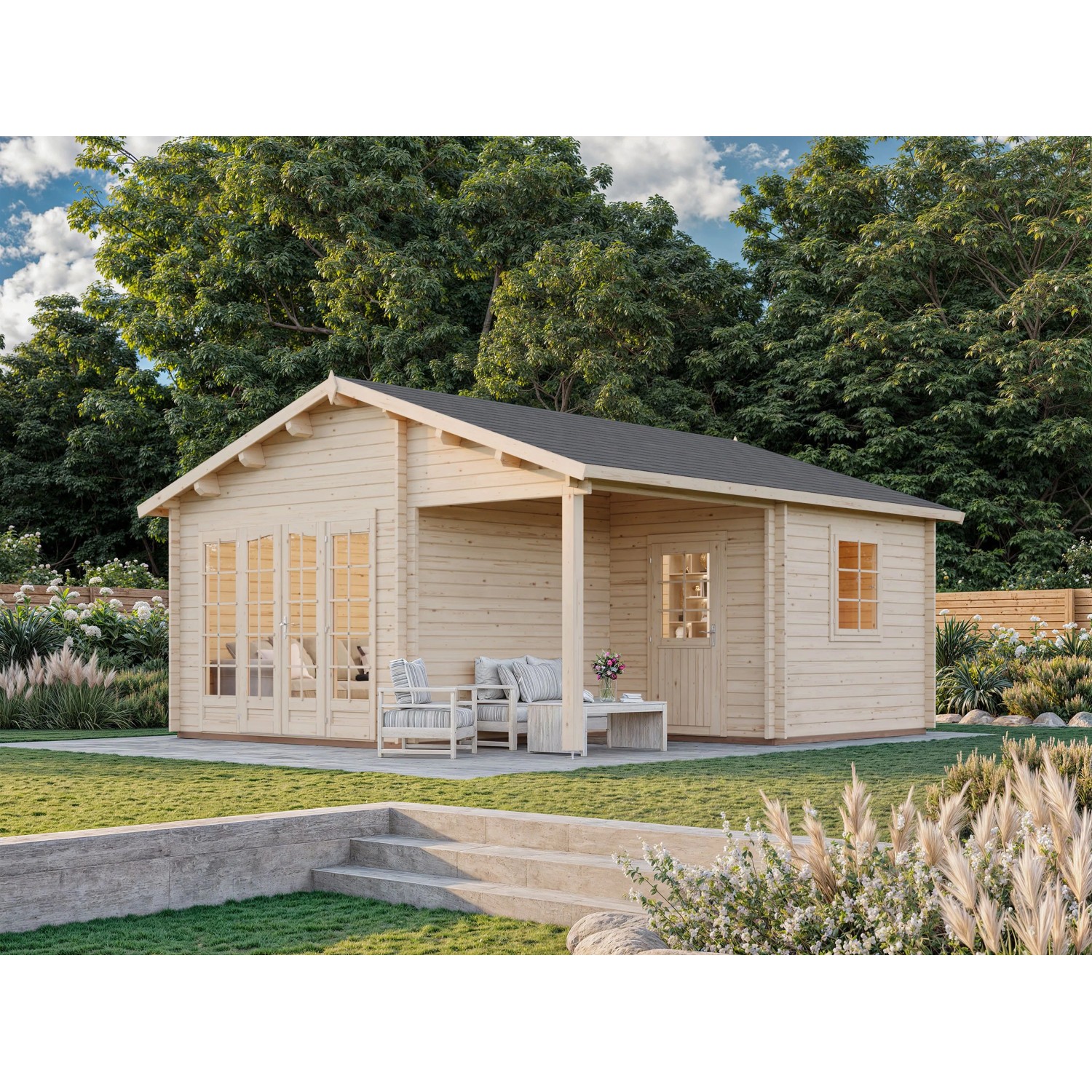 Palmako Irene Holz-Gartenhaus Natur Satteldach Unbehandelt 510 cm x 550 cm