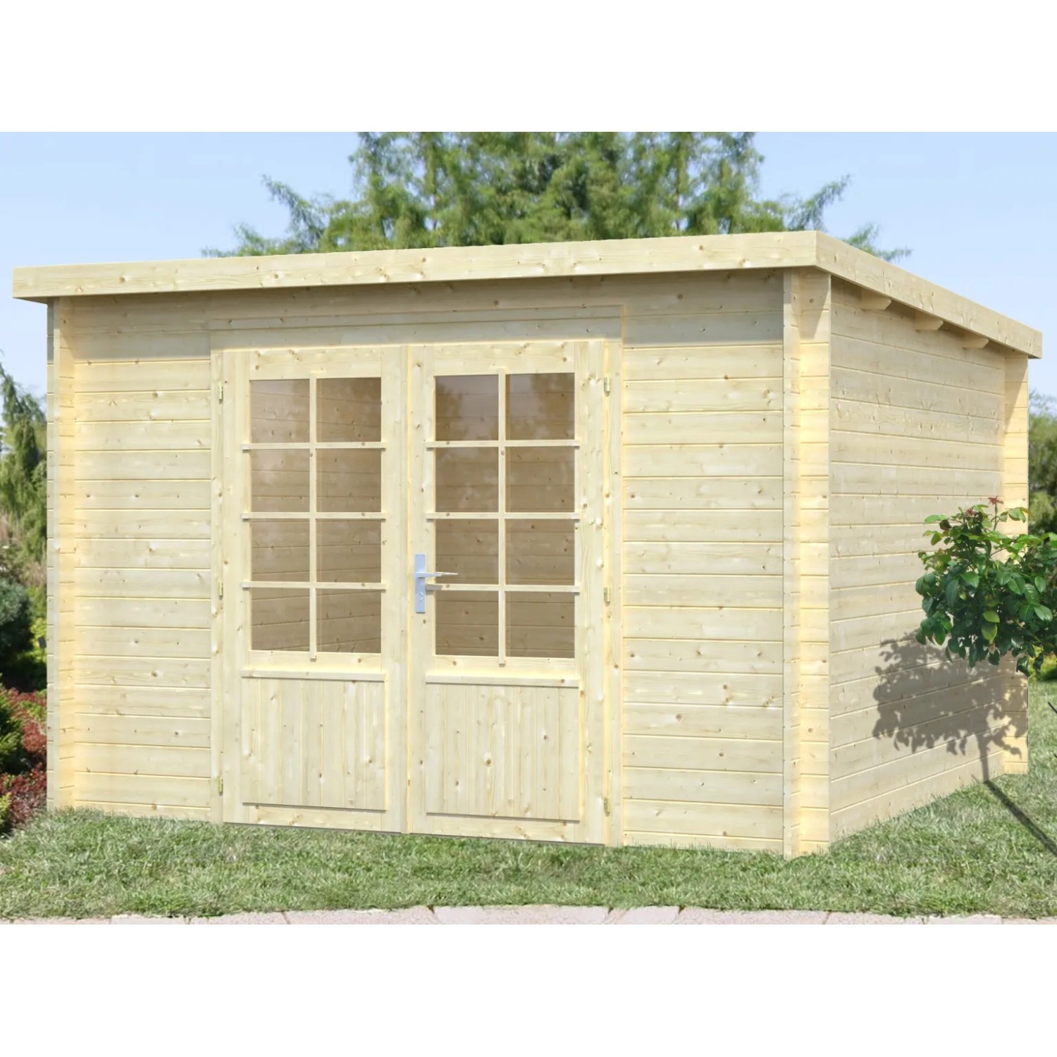 Palmako Ella Holz-Gartenhaus Natur Flachdach Unbehandelt 300 cm x 300 cm